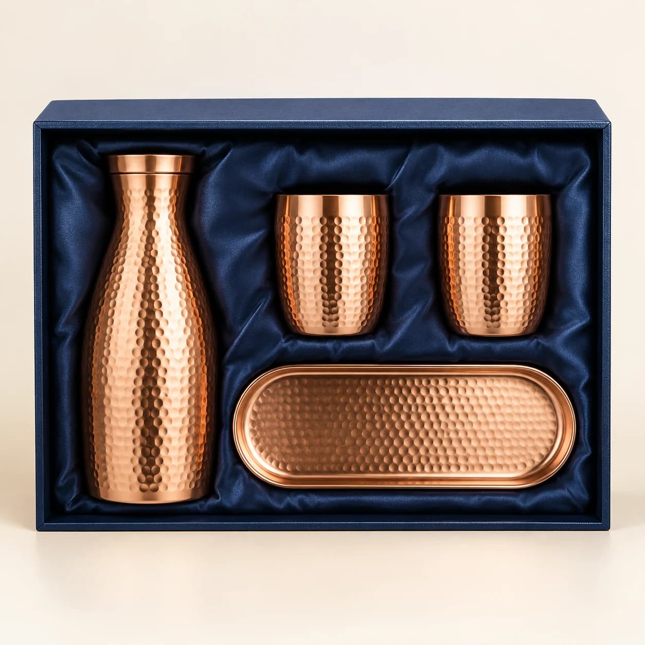 Hammered Copper Drinkware & Tray Set