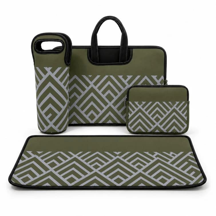 Laptop & Bottle Sleeve, Pouch & Desk mat Neoprene Fabric (Wrinkle Free) Green