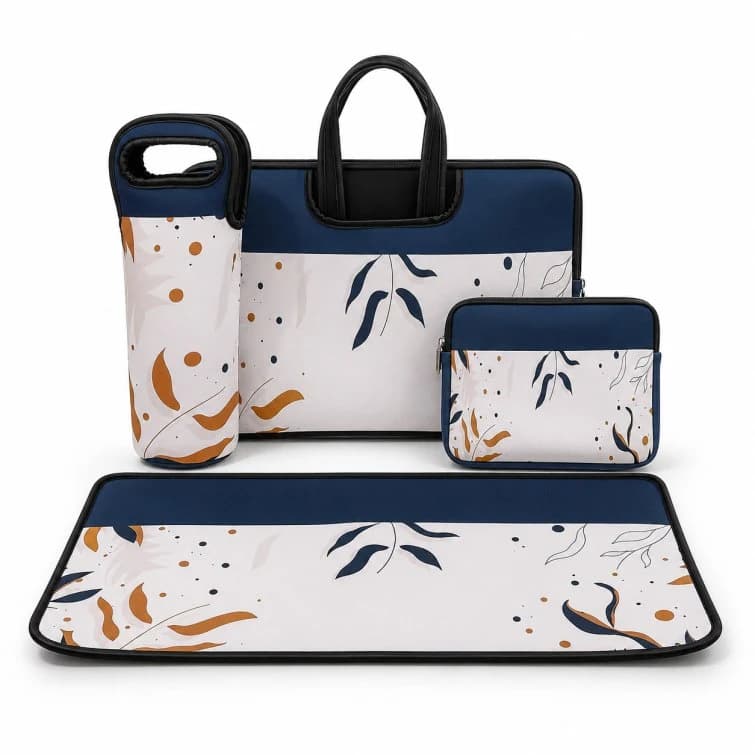 Laptop & Bottle Sleeve, Pouch & Desk mat Neoprene Fabric (Wrinkle Free) Blue