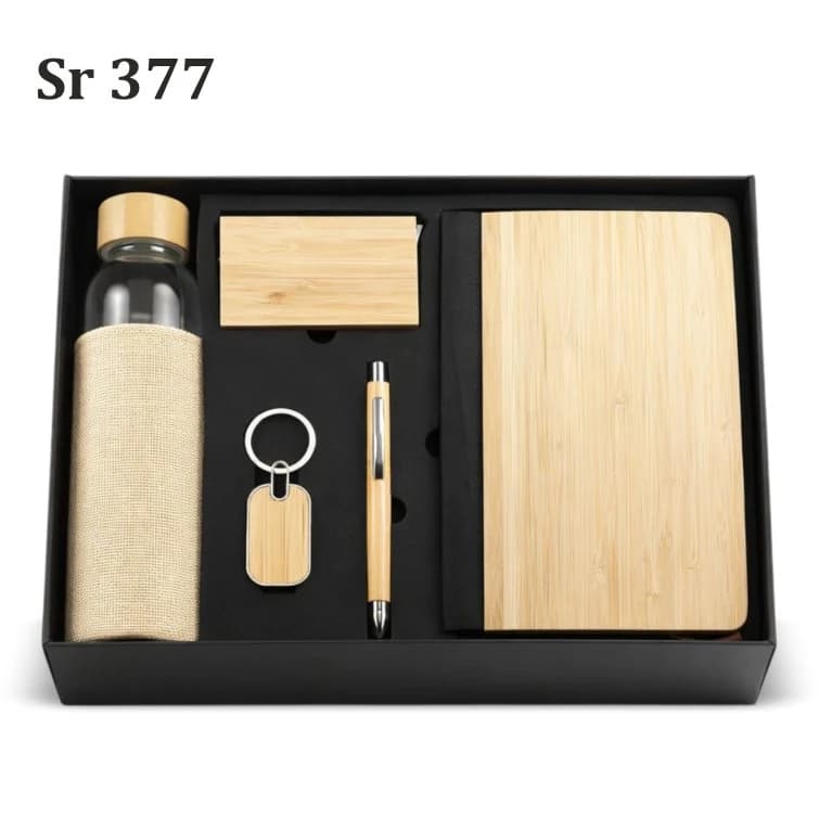Bamboo Diary, Cardholder, Pen, Keychain & Glass Bottle with Jute Cover